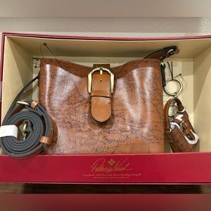Patricia Nash Brown Leather Crossbody with Map Print
